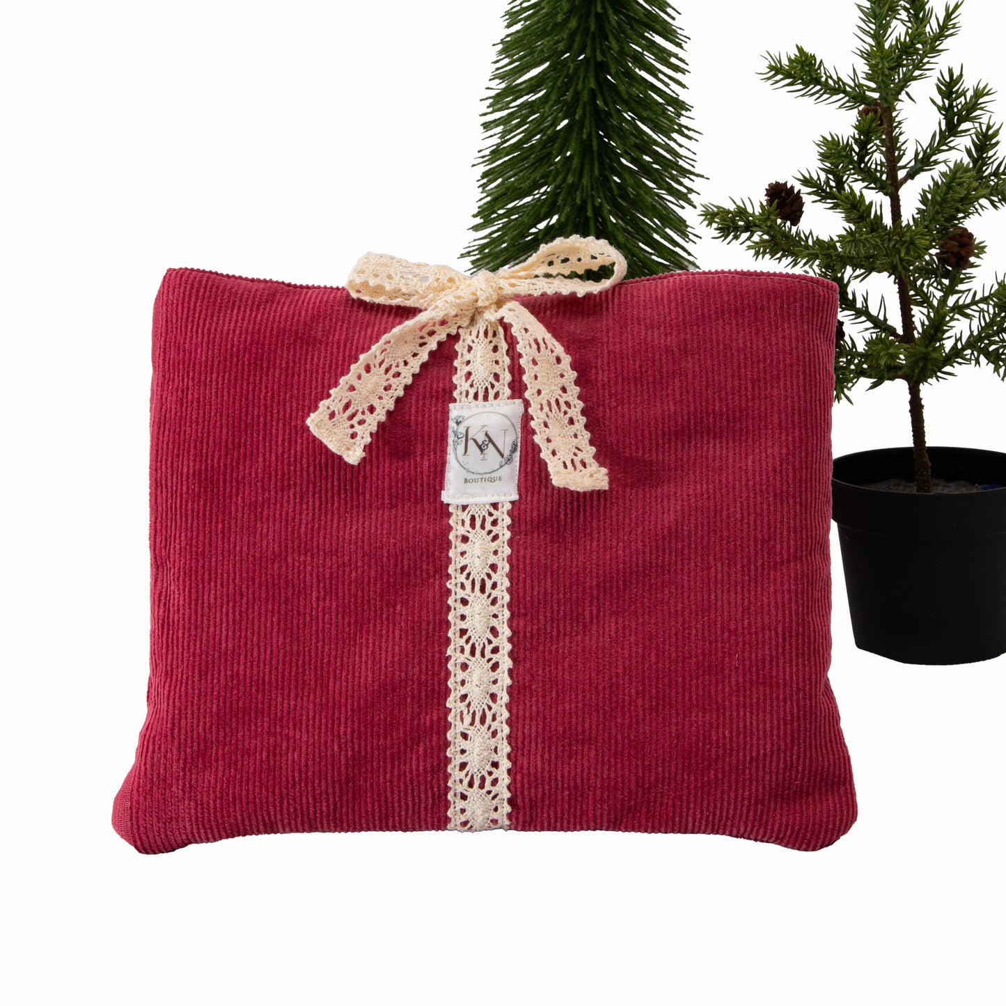 Pochette en velours côtelé rose foncé