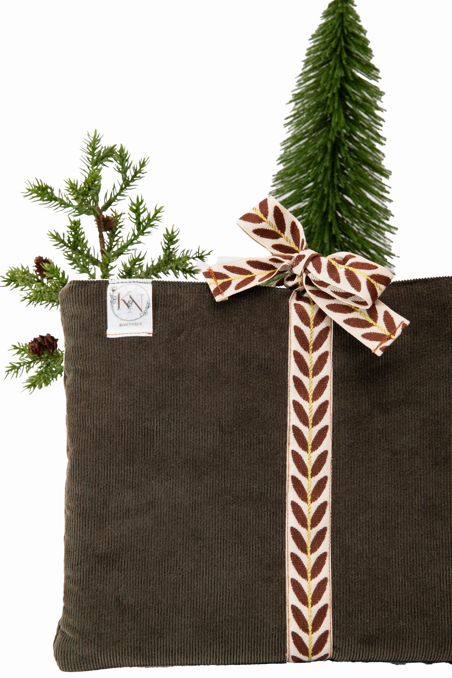 Pochette en velours côtelé vert