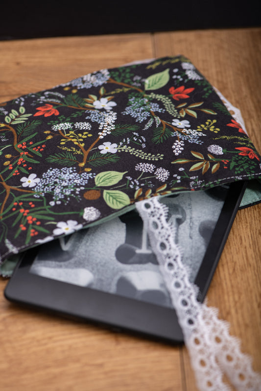 Kindle Sleeve fleurs noir