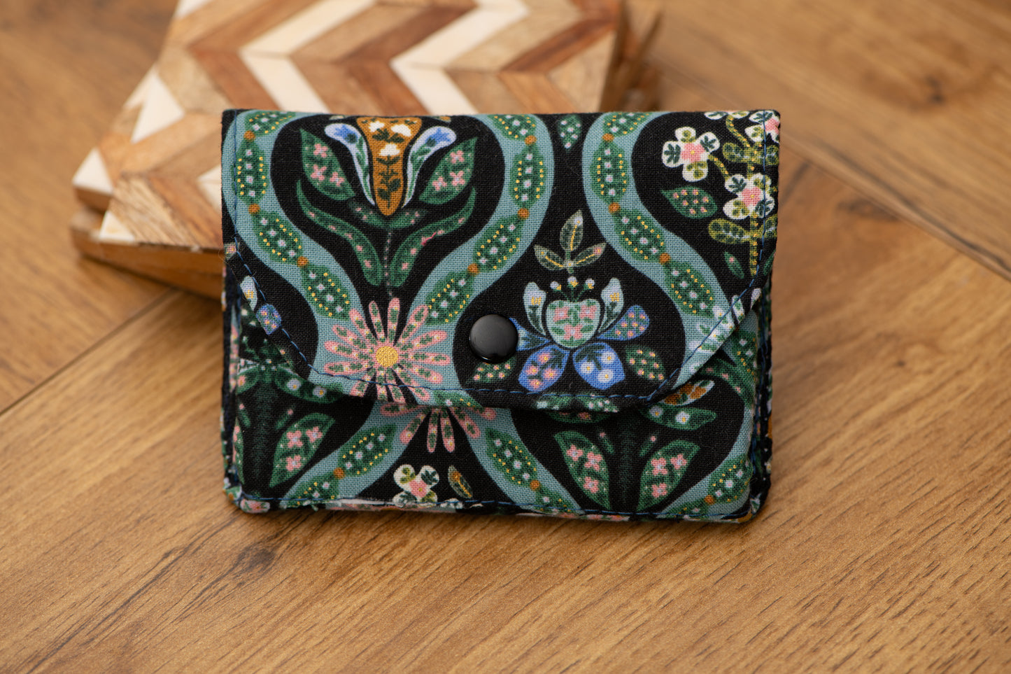 Porte-feuille mini tapisserie vert+noir