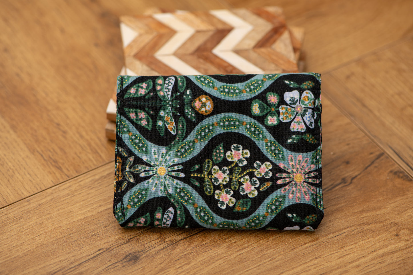 Porte-feuille mini tapisserie vert et noir unie