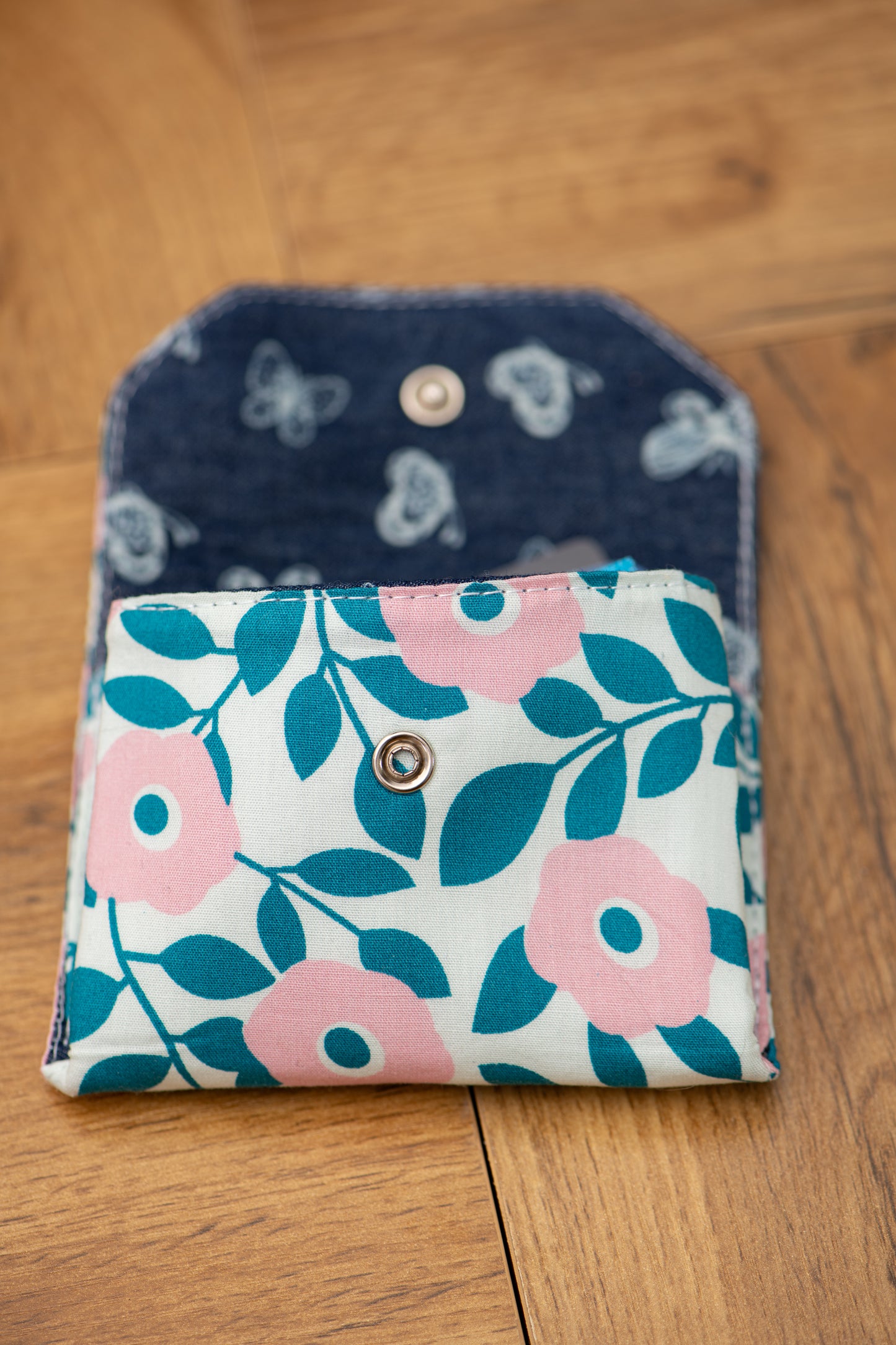 Porte-feuille mini fleurs roses