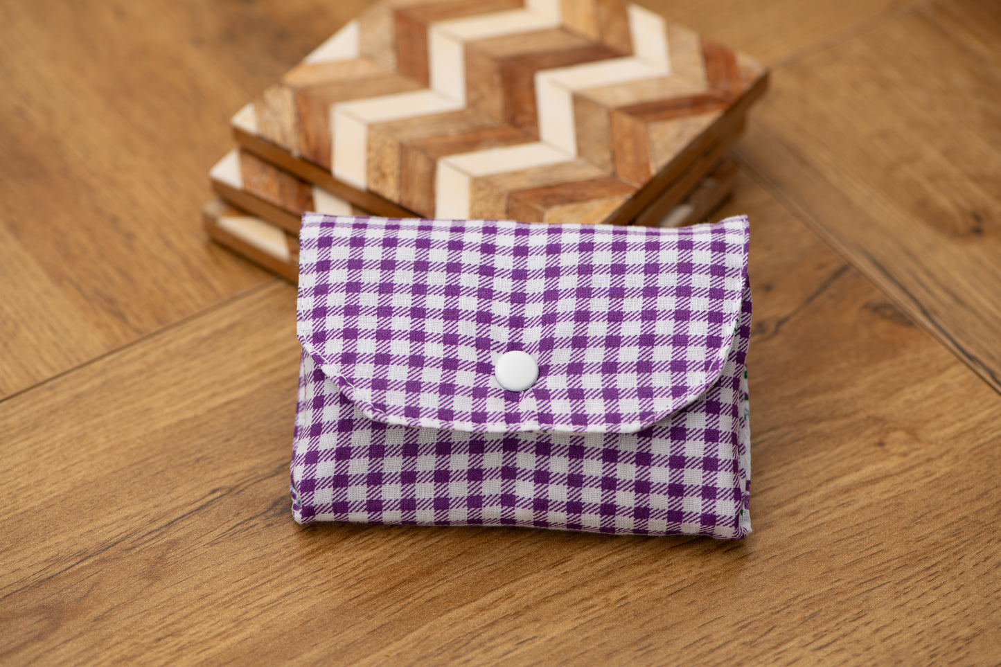 Porte-feuille mini vichy mauve