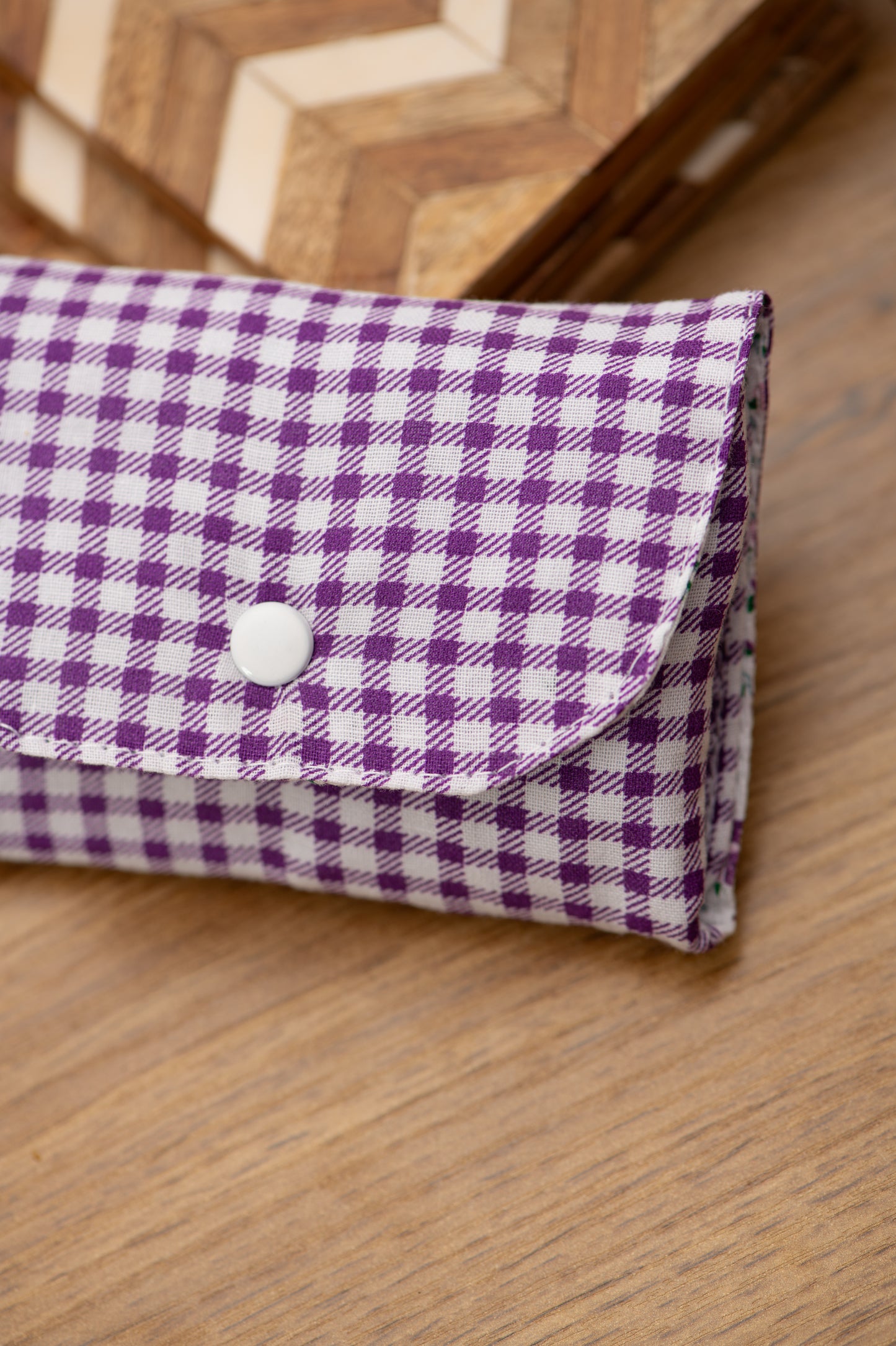 Porte-feuille mini vichy mauve