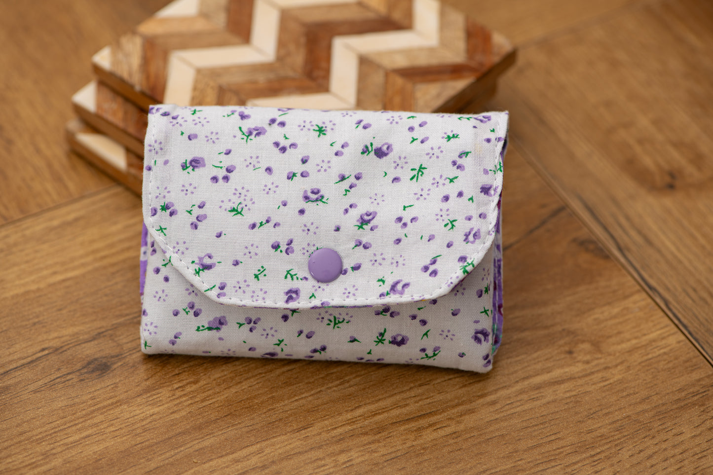 Porte-feuille mini fleurs mauves