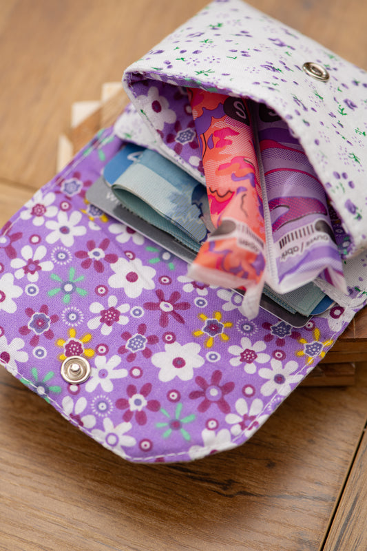 Porte-feuille mini fleurs mauves