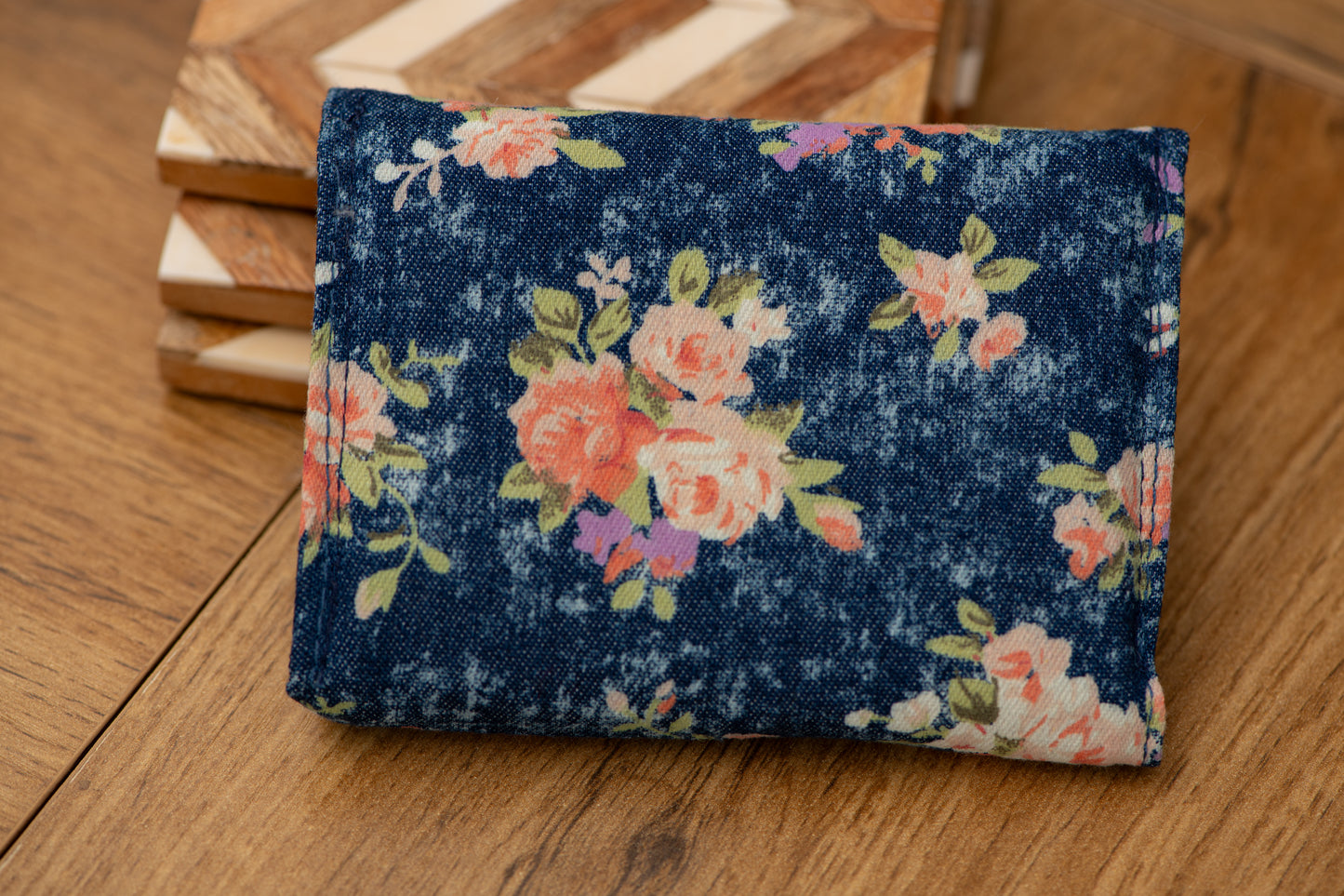 Porte-feuille mini fleurs pêches