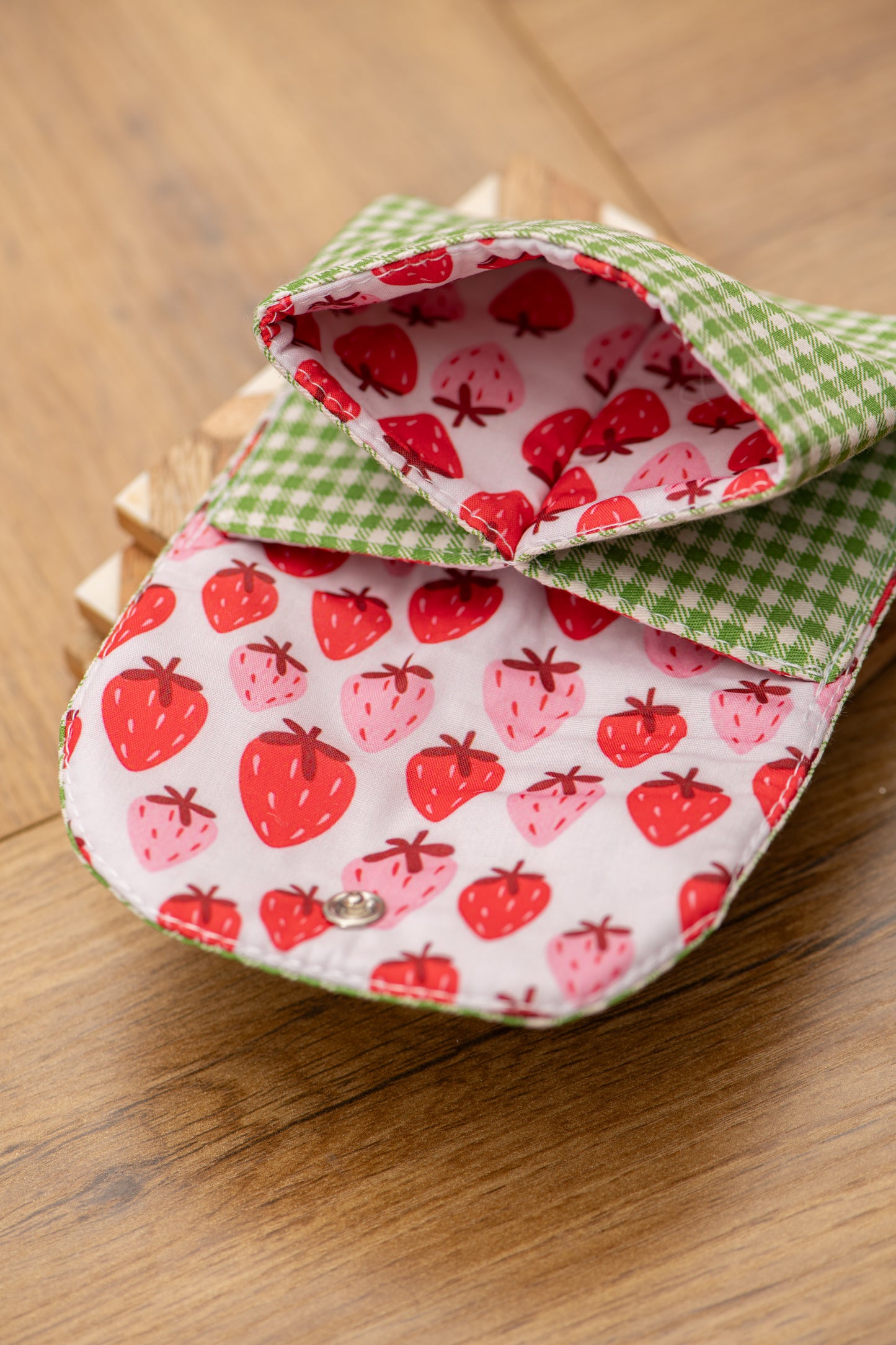 Porte-feuille mini vichy vert+fraise