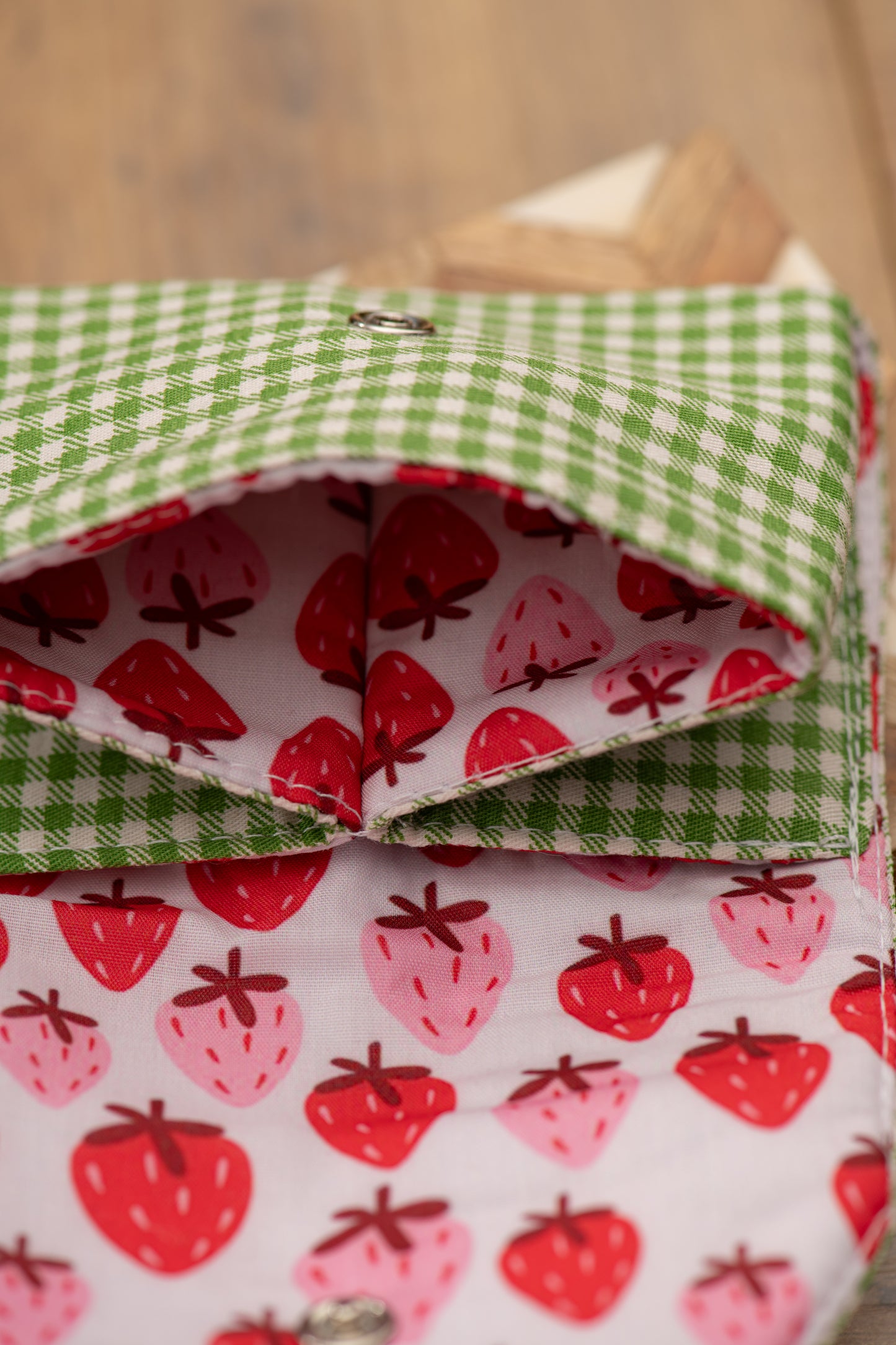 Porte-feuille mini vichy vert+fraise