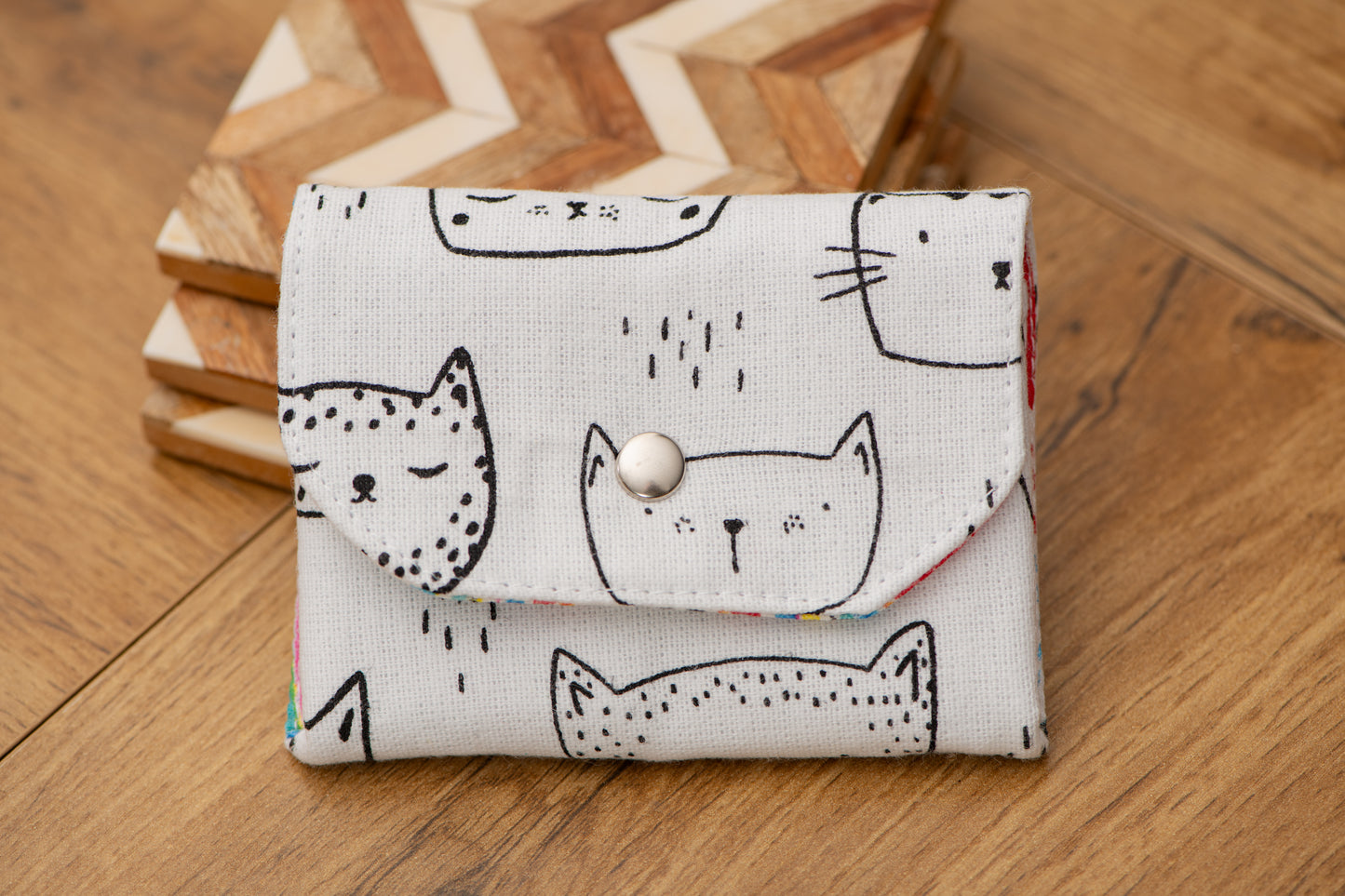 Porte-feuille mini Chat+poismauve