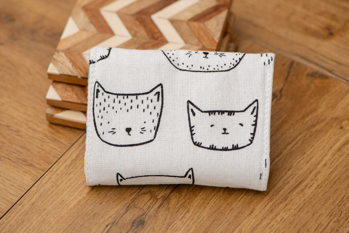 Porte-feuille mini Chat+poismauve